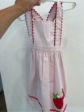 Petit Ami Pink and Red Strawberry Pinafore
